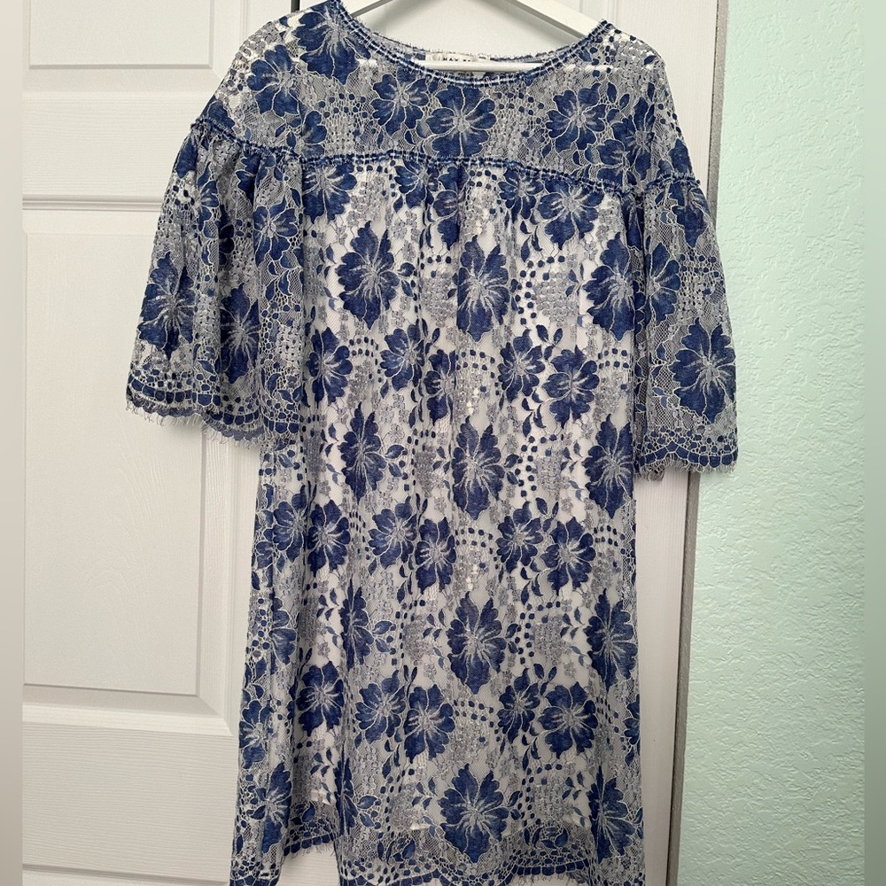 Max Studio Blue And White Lace Dress